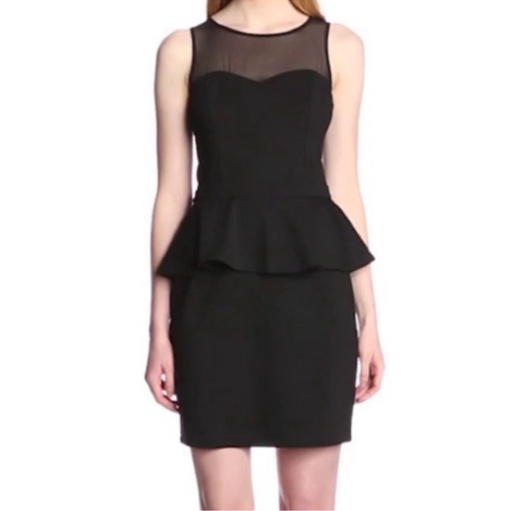 NWT Elegant Red & Black Mesh Inset Peplum Sleeveless Mini Dress